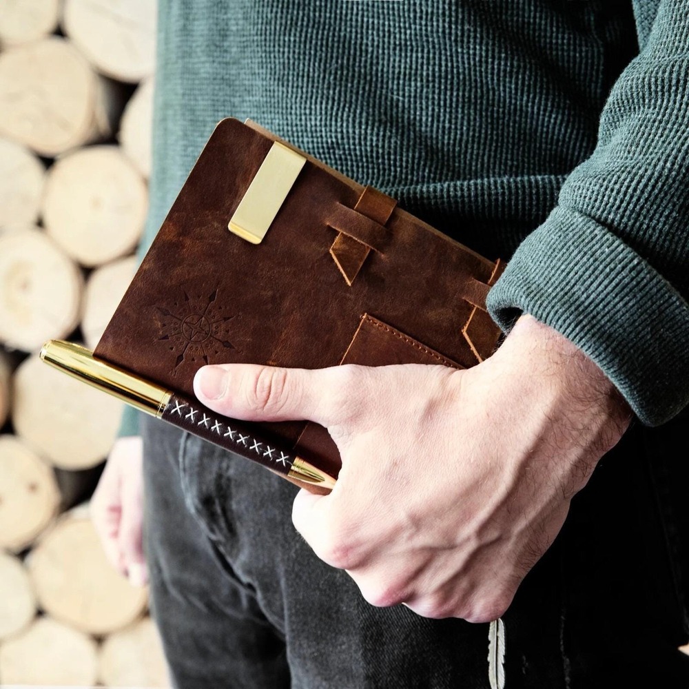 100% Genuine Leather Notebook Journal Gift Set Fountain Pen Brown 5x7in Gift Box - Picture 11 of 12